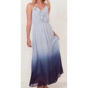 Lauren Conrad Blue Ombre Maxi Dress Ruffle Detail Spaghetti Straps XL